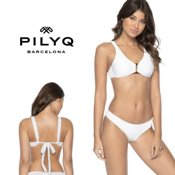NWT PQ Pilyq Revolve White Pearl Halter Cheeky Bottom Bikini, Size Medium - Picture 8 of 8